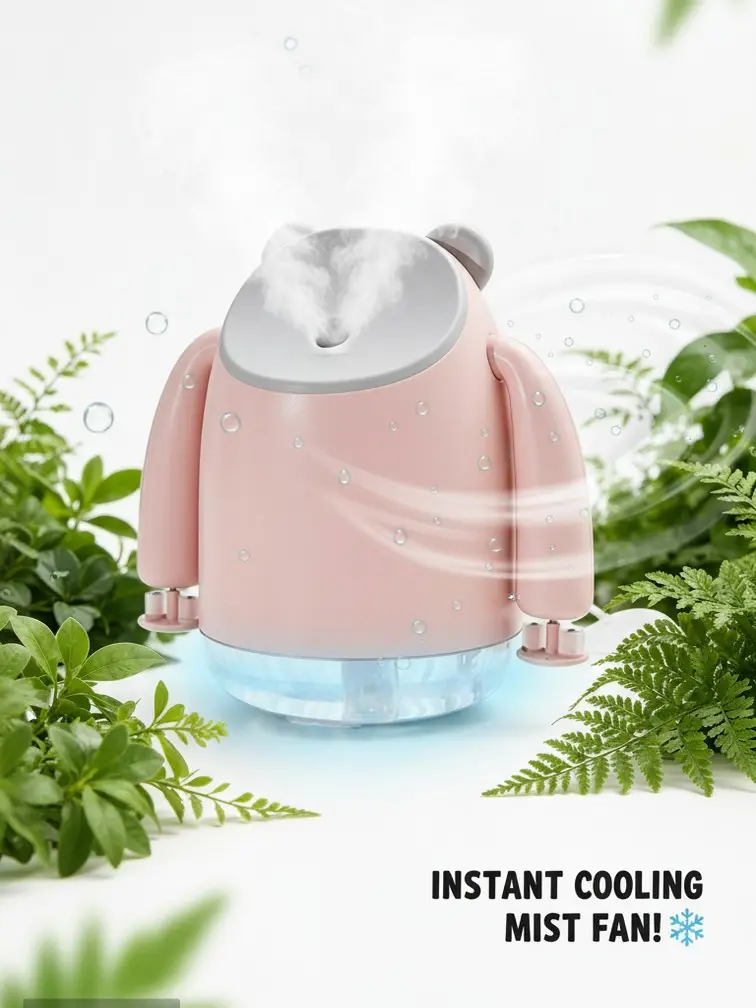 Silicone Portable Dual-Head USB Spray Cooling Fan with Humidifier - Desktop Mini Air Cooler for Home Use