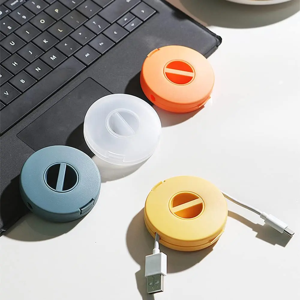 4PCS Retractable Round Compact Clip-On ABS Cable Management Winders - Office Stationery, Desk Gadgets, Table Organizers, Work Organizer, 2.48x0.67in, Easy to Clean, Flexible Length Selection for Home & Business Trip Computer Cord Organization