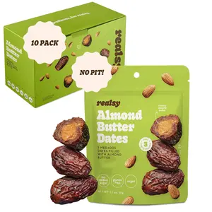 Realsy Almond Butter Filled Medjool Dates, Organic Dates with No Sugar Added, GlutenFree, Vegan, Good Source Fiber, Low Glycemic Index, Natural Healthy Snack, (10)