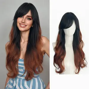 PLODON gradient wig, no glue required, 27 inches in size, comes with face-framing bangs and a fringe. Extremely realistic, suitable for everyday wear, parties, dates, and other occasions.