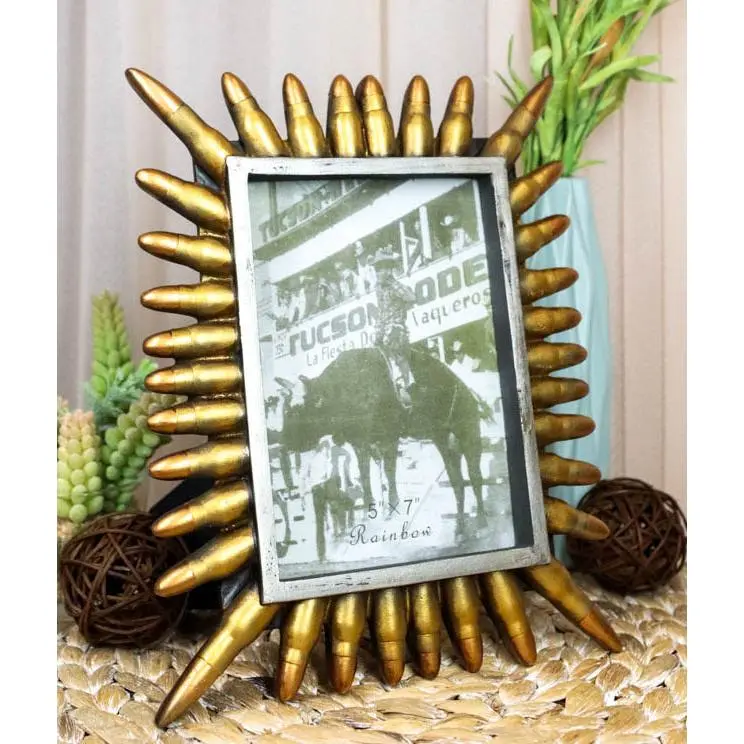 Rustic Western Cowboy Golden Gun Bullet Shells Casings 5"X7" Photo Picture Frame