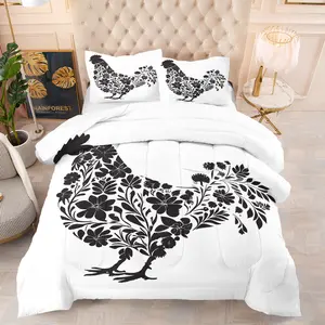 Tree Pattern Chicken Quilt Set, Vibrant Youth Adult Bedroom Decor Gift, Includes 1 Bed Quilt and 1 or 2 Pillowcases Without Pillows