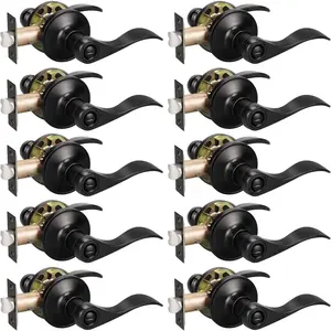 10 Pack Matte Black Privacy Door Lever Handles, Round Interior Door Knobs for Bedroom, Reversible for Right/Left Handed Doors
