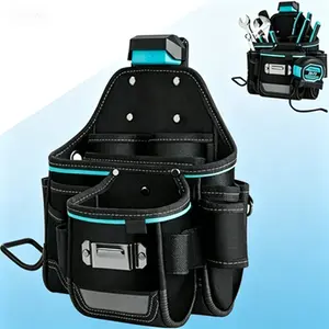 Professional Electrician Tool Pouch with Belt Clip, Heavy Duty Tool Organizer with Tape Holder & Hammer Loop, Quick Release Buckle & Expandable Support Frame, Multi-Pocket Tool Pouch for Construction, Carpentry, Handyman, Reusable Tool Storage for Work Be