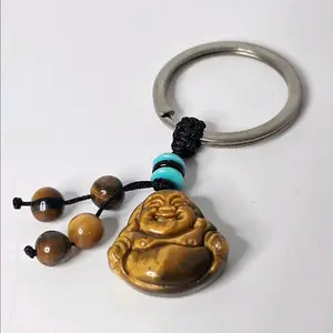 Natural Tigers Eye Crystal Bead Keychain