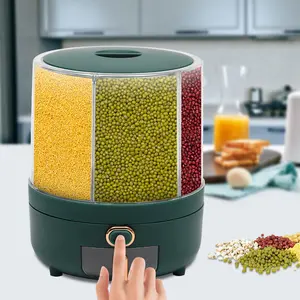 Rice Dispenser, Rotating Dry Food Dispenser PET, PP  Kitchen Grain Storage Container with 6 Compartments Holder for Rice and Beans (Green)