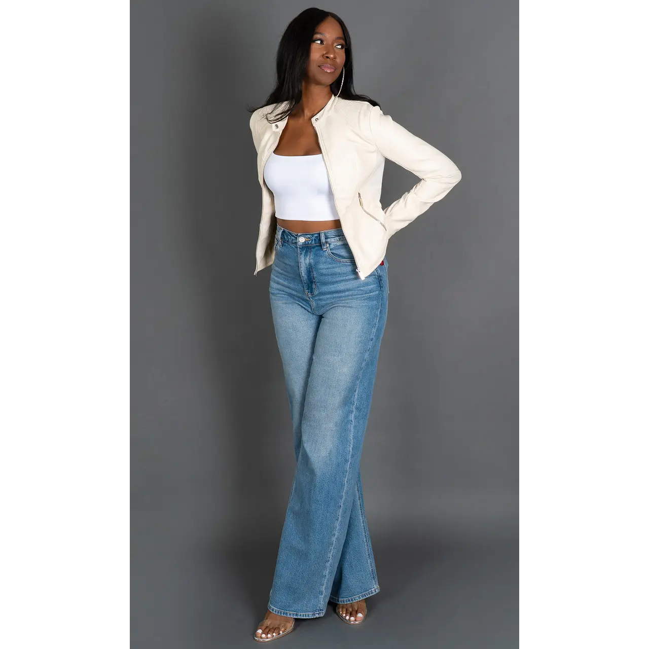 Quinn Faux Leather Jacket - Cream
