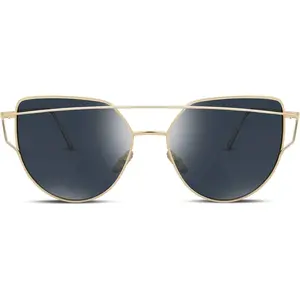 EyeconicFinds Cat Eye Fashion Metal Frame Mirrored Flat Lenses Women Sunglasses B2206 Modern