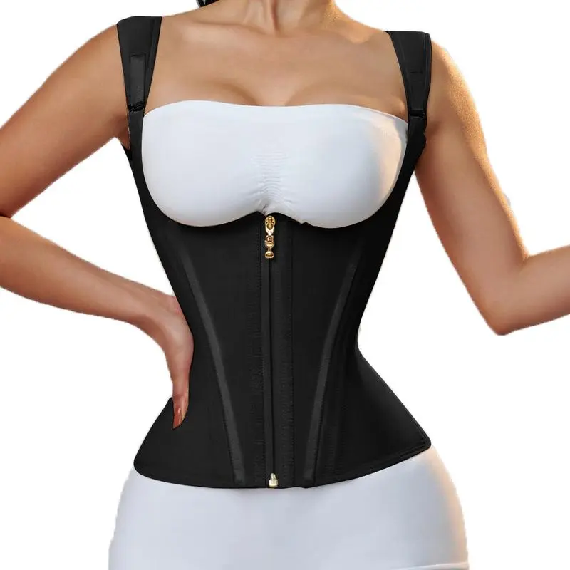 Women's Faja Body Shaper Corset Vest, Slimming Mesh Compression Fabric with Steel Bones & Zipper for Tummy Control