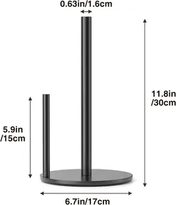 Paper Towel Holder Black, Premium Stainless Steel Kitchen Roll Dispenser, Countertop Roll Organizer with Weighted Base