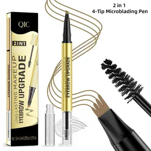2 in 1 Microblading Eyebrow Pencil with Styling Brush, Waterproof 4-Tip Micro-Fork Pen for Natural Hair-Like Strokes, 3D Long-Lasting Smudge-Proof Brow Makeup Tool Accessories for Women Daily Use, Easy to Use Portable Eyebrowtint Flawless Cosmetic Gift