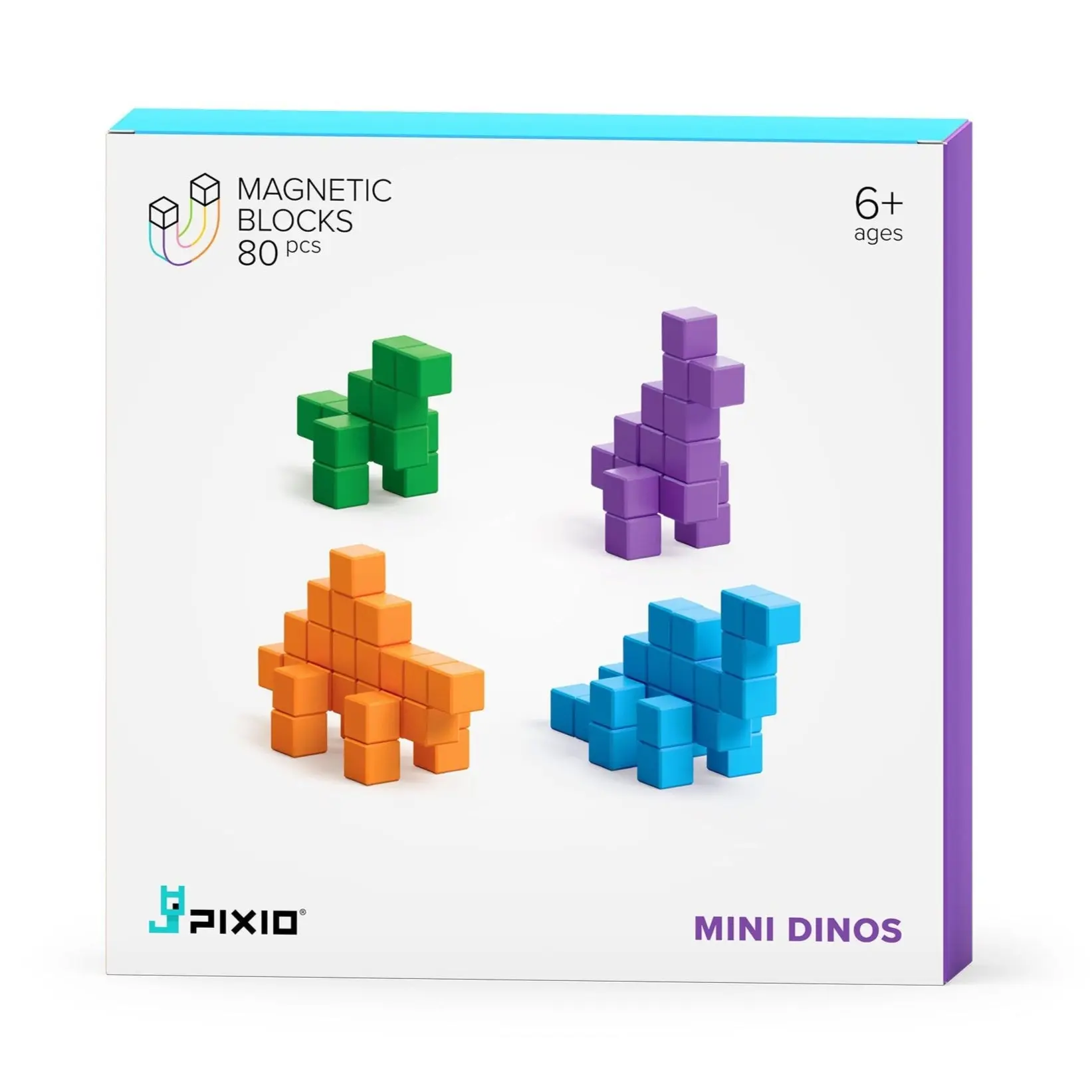 PIXIO Mini Dinos - 80 Magnetic Blocks in 4 Colors | Magnetic Building Toy & STEM Construction Set + Free App