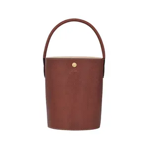 Longchamp Épure 17 Logo Embossed Signature Top-Handle Bucket Bag in Brown Calfskin for Women
