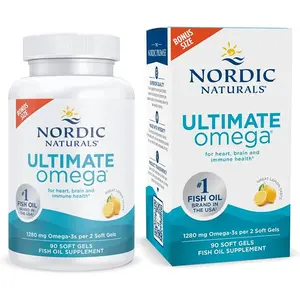 Authentic Nordic Naturals Ultimate Omega, Lemon Flavor - 1280 mg Omega-3 - High-Potency Omega-3 Fish Oil Supplement with EPA & DHA - Promotes Brain & Heart Health - Non-GMO