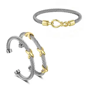 Sophistication Twisted Cable Cuff Bracelet – Vintage Two-Tone Bangle with Hook for Women