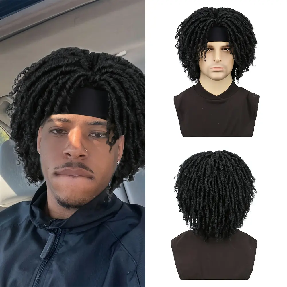 Men’s Synthetic Dreadlock Wig with 6-Inch Headband | Braided Twists & Curly Ends | Natural Look Everyday Wear | Breathable & Adjustable | Hip Hop Rasta Style