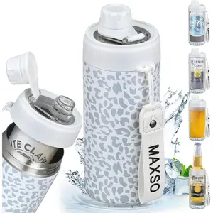 Sealed Can Cooler Fizz Lid Can Cover for 12 oz Regular, Slim Skinny Cans & As Thermal Bottle, 4-in-1 Insulated Vacuum Stainless Steel Carbonated Cold Drink Holder - Leopard Drinkware Tumbler Mug Cup Black Portable Travel