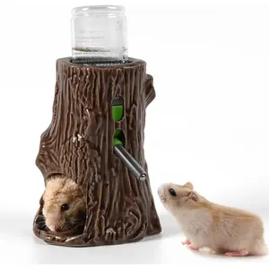 Hamster Water Bottle for Glass Tank, 3-in-1 Adjustable 80ML Gerbil Water Bottle with Stand Holder, Chew Proof Ceramic Water Dispenser for Dwarf Syrian Hamster Mice Rat Ceramic Hamster Hideout and Water Bottle