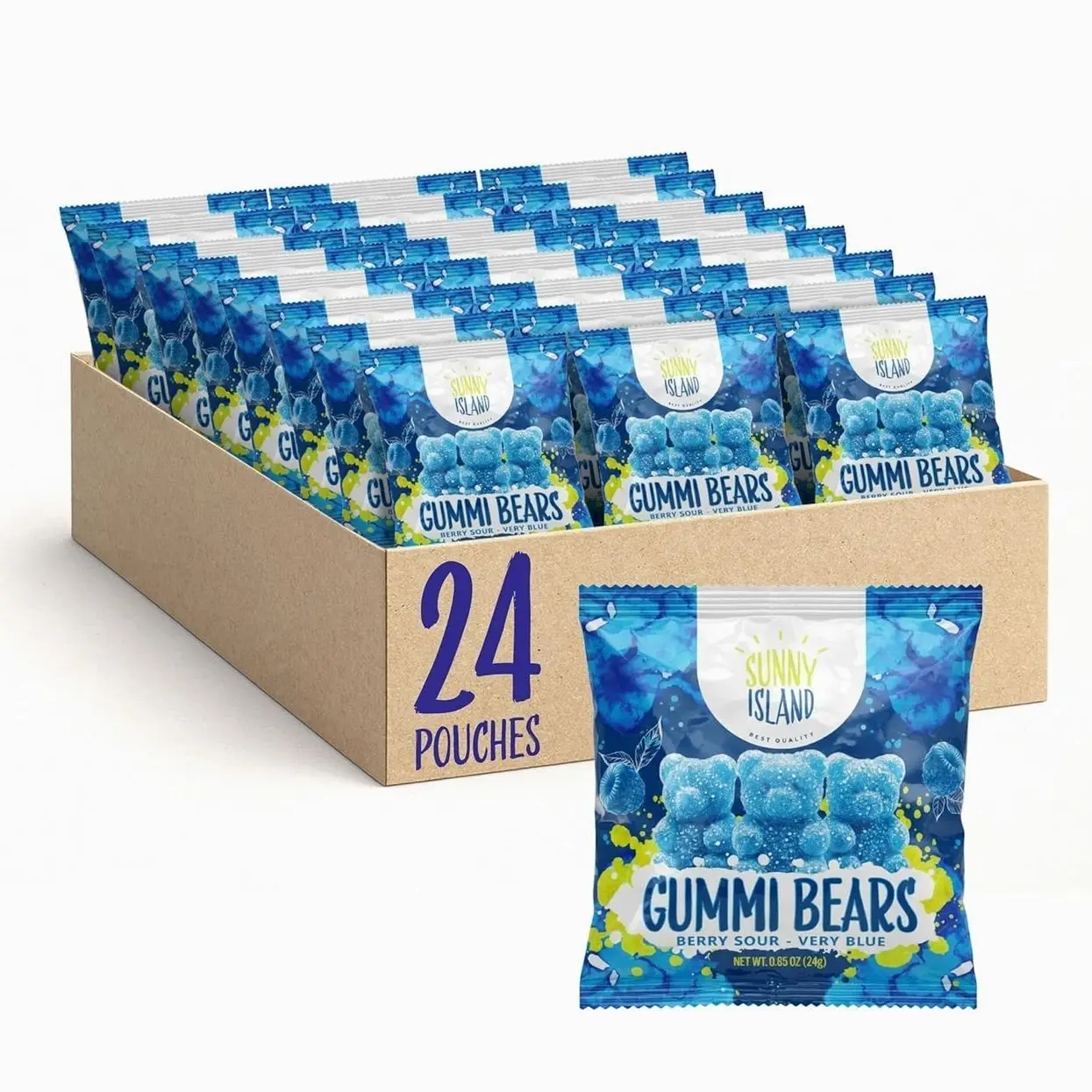 Sour Bears Gummy Candy | 24 Packs | Blue Candy | Raspberry Jelly Bears for Lunchbox Snacks, Goodie Bags & Baby Boy Shower Favors | Gelatin Free Sour Gummies