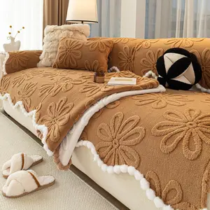 1pc Pure Color Printed Plush Sofa Cushion, Sofa Slipcover, Non-Slip Pet Friendly, Soft Sofa Protector, Suitable for Single/double/triple/four-Seat Sofas