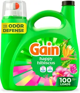 Gain Liquid Laundry Detergent with Odor Defense + All Day Freshness, Happy Hibiscus Scent, 132 fl oz, 100 Loads (Packaging May Vary)