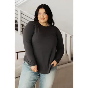 Scoop Me Up Long Sleeve Top in Ash Grey