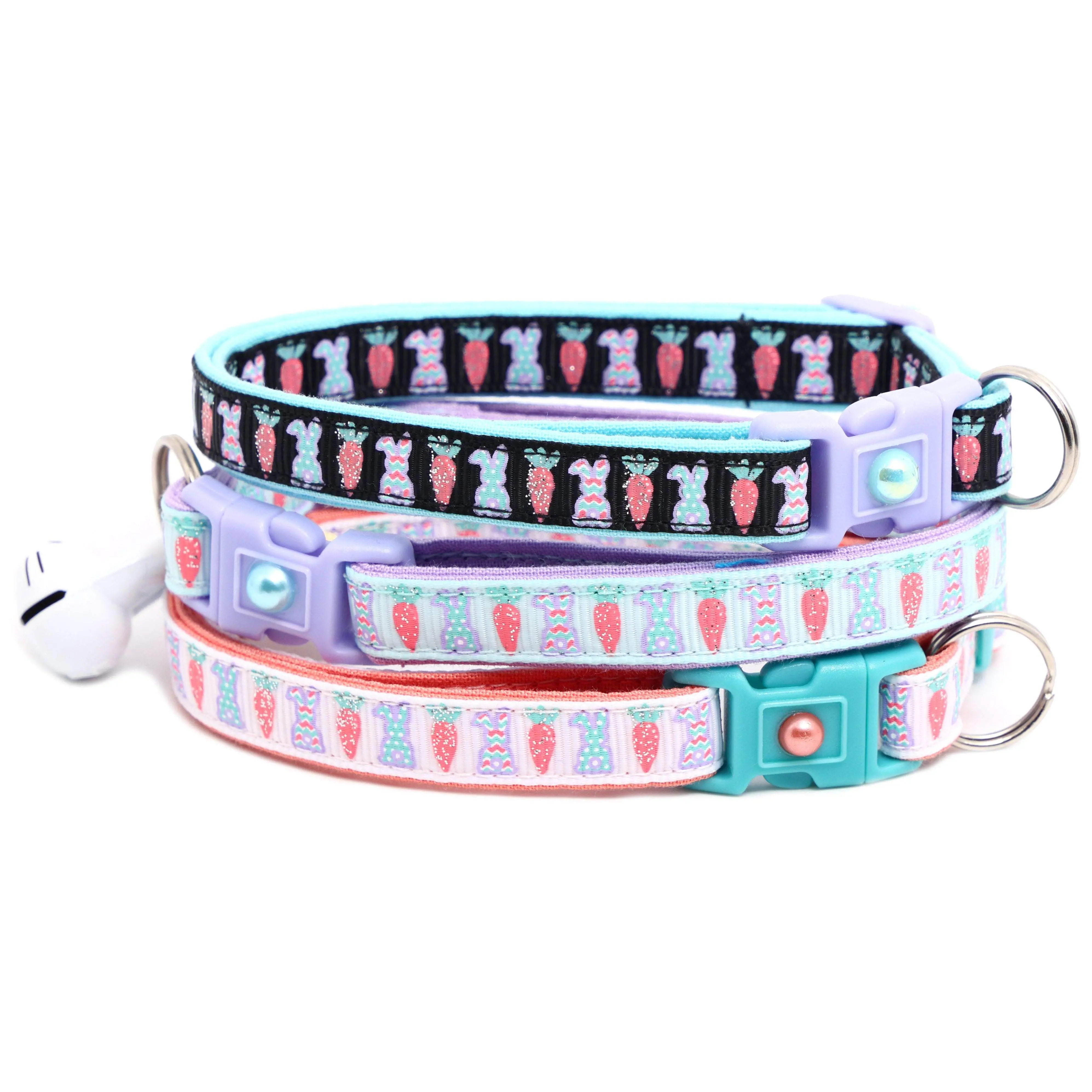 Easter Cat Collar Chevron Bunnies Breakaway Safety with Matching Jingle Bell & Charm by Pugs2Persians Spring Pastel Carrot Rabbit Bunny