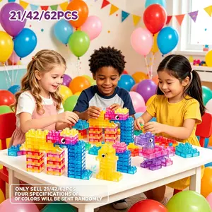 21/42/62pcs Magic Jelly Large Transparent Building Blocks, Soft Tpe Material, DIY Puzzle Stress Relief Toy, Halloween Christmas Birthday Gift Set