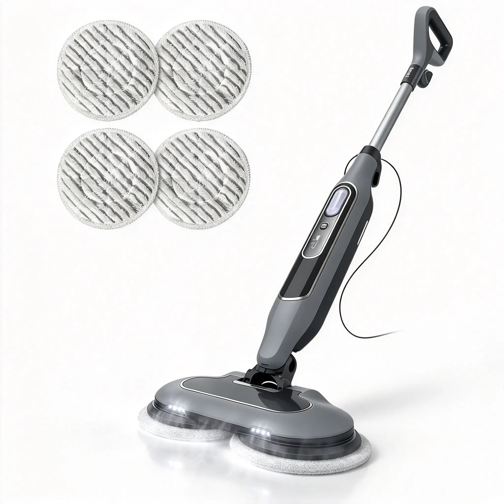 Steam and Scrub Mop, Steam Mop with Dual Rotating Pads, Swivel Steering, 2 LED Headlight, 4 Cleaning Modes, 15.2 fl oz Tank, 6 Washable Pads for All-in-One Sealed Hard Floors Dual Head Hard Floor Steam Mop, 3 Adjustable Steam Modes, LED Headlights