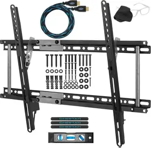 Cheetah APTMM2B Tilt TV Wall Mount, fits 32 to 85 Inch TVs, 165lbs and VESA 600, Flat/Flush or Tilting, Slim/Thin Low Profile 1.3 in, Wide for up to 24" Studs, Universal Mounting Bracket