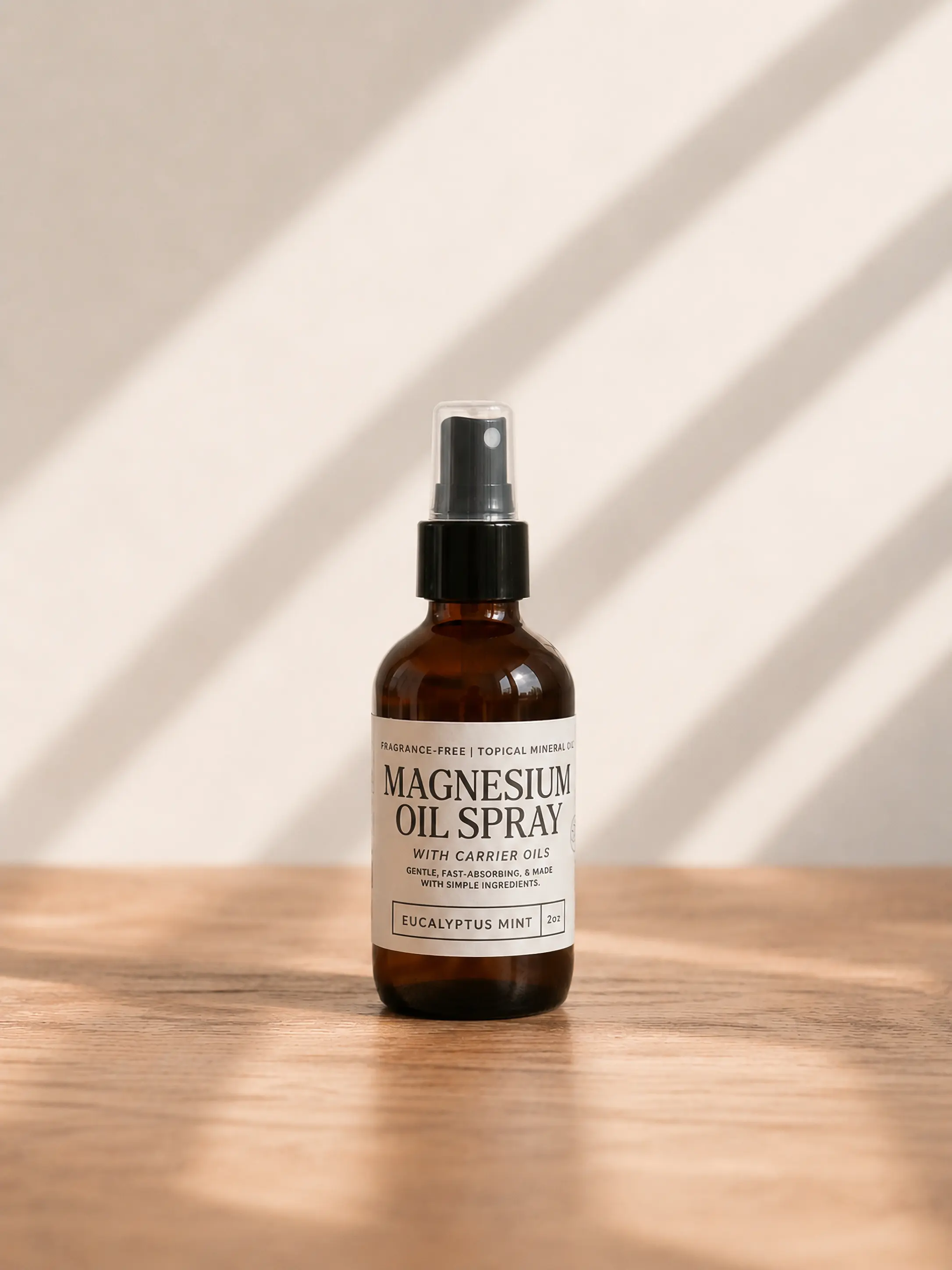Magnesium Oil Spray with Carrier & Essential Oils for Sleep Anxiety and Muscle Recovery in 2oz Amber Glass Bottle