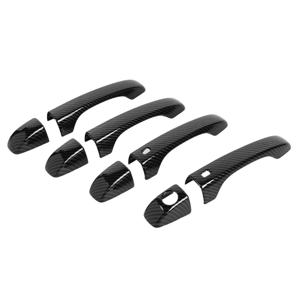 Automotive 4-Piece Exterior Door Handle Cover Trim Shells for Chrysler 300/300C 2011+, Black Carbon Fiber Look 3-Layer UV-Coated Polyurethane Body Kit Accessories, Self-Adhesive Vehicle Accessories (23*9*5 cm)