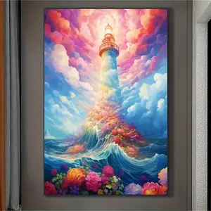 Lighthouse Pattern DIY Diamond Arts Colorful Painting Kit without Frame, 5D Diamond Arts Colorful Painting Kit, Wall Art Decor for Home Living Room Bedroom