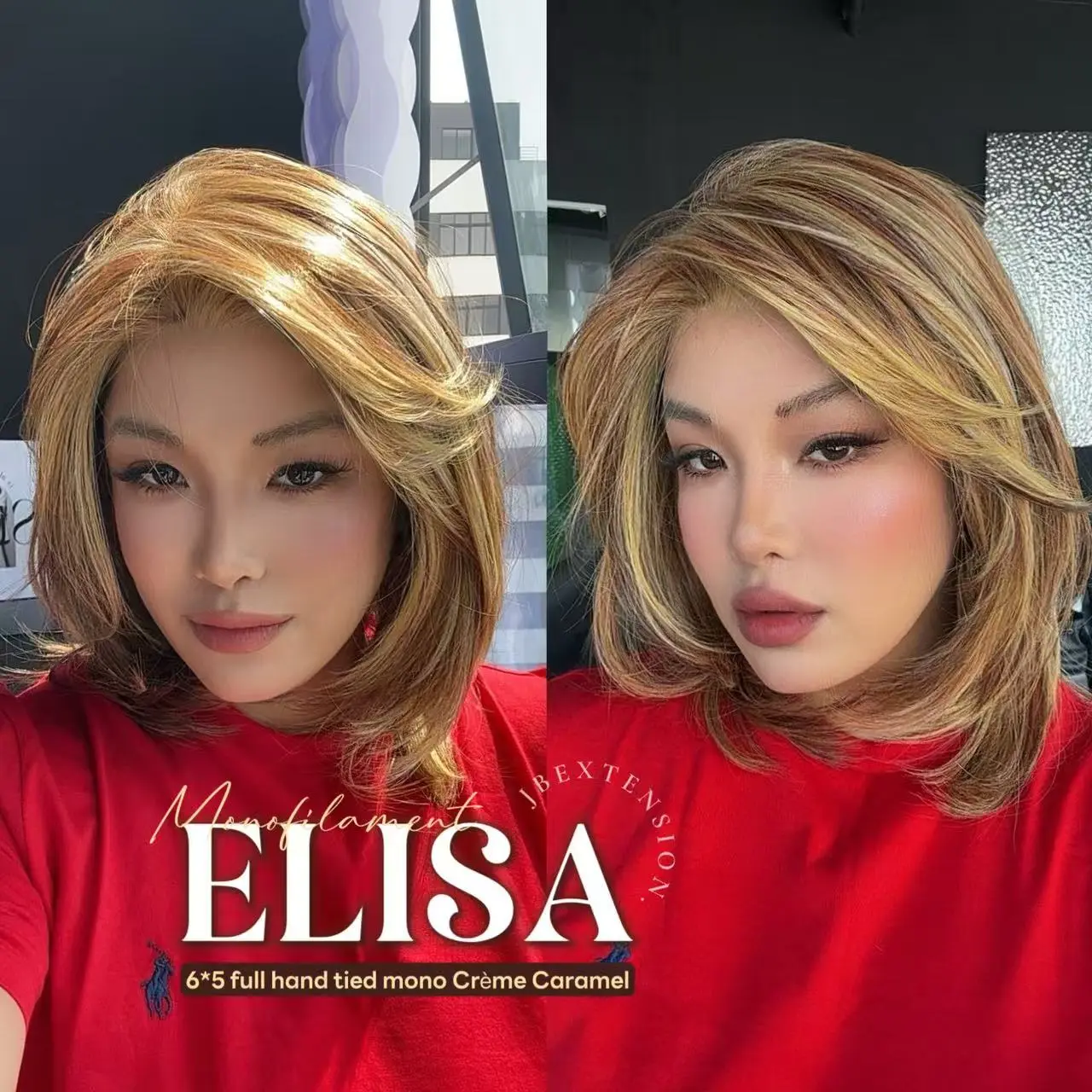 JBEXTENSION ELISA MONO Monofilament Handmade Wig 6X5 Full Monofilament Hand Tied Top Wig 16 Inches Blonde Mono Lace Wig With Anti-slip Silicone Strips Glueless Wig ELISA MONO【BENDY EAR TABS】