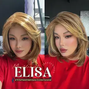 JBEXTENSION ELISA MONO Monofilament Handmade Wig 6X5 Full Monofilament Hand Tied Top Wig 16 Inches Blonde Mono Lace Wig With Anti-slip Silicone Strips Glueless Wig ELISA MONO【BENDY EAR TABS】