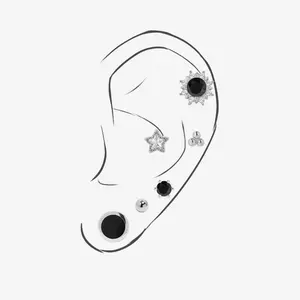 S925 Silver Midnight Nova Earrings Set, Black Stone Stud Earrings, Ball Back Screw Back Earrings, Comfortable Sleep Nap Earrings Unisex for Adult and Kids