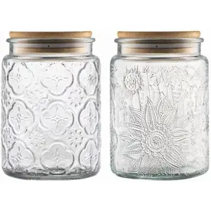 MIUVA 34 FL OZ Glass Jar Square Storage with Airtight Lid for Candy Coffee Tea Canning Cute Sunflower Embossed Design Kitchen Utensils Thick Containers Value Pack Valentine's Day gift Christmas Gift Set Stock Up