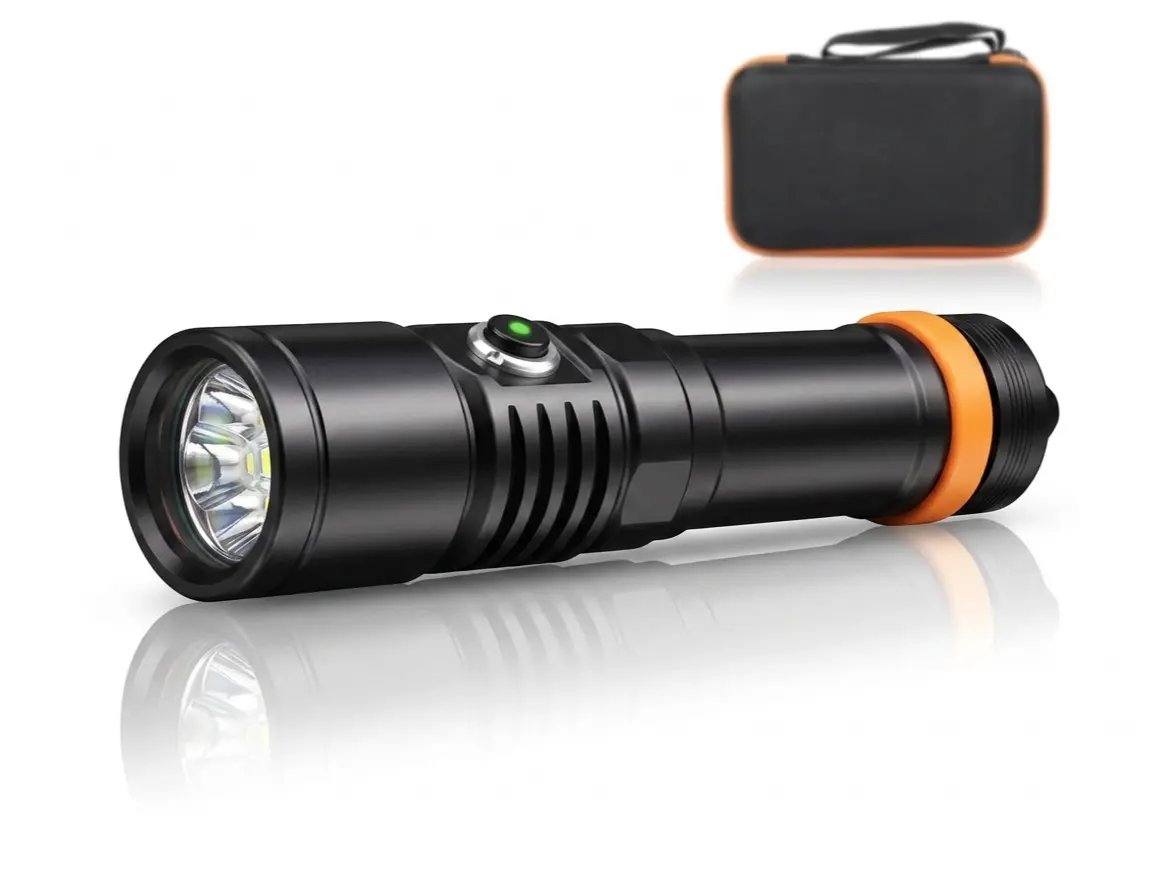 Scuba Diving Light, 3000 Lumens Super Bright Underwater Flashlight with 6 Degrees Narrow Beam, Professional IPX8 Waterproof Night Dive Torch, 150 Meters Submersible Safety Light - Black