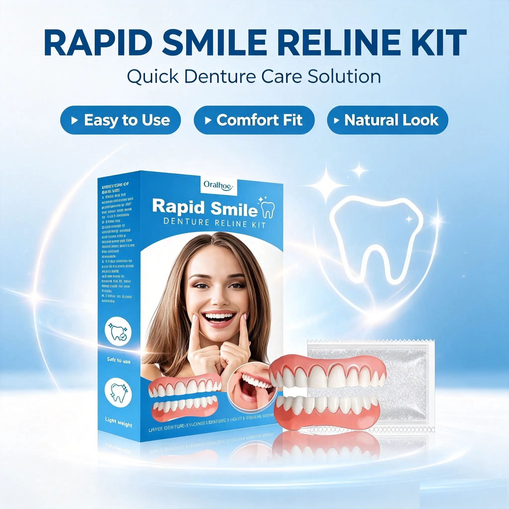 Custom-Fit Gel Temporary Teeth Ornament Kit, Moldable Gel Snap-On Tooth Cover with Natural Smile Effect - Hot Water Soak for Quick Fit Smile Makeup Styling mouth
