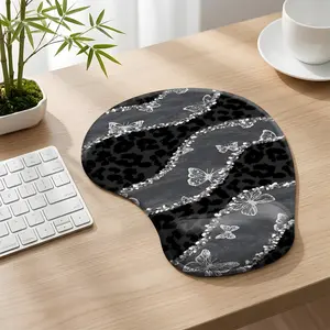 Black Silver Butterfly Leopard Print Mouse Pad with Wrist Support, Non-Slip Ergonomic Mousepad for Computer, Laptop, Home & Work, Soft Comfortable Wrist Rest Pad, Chic Desk Accessories for Women