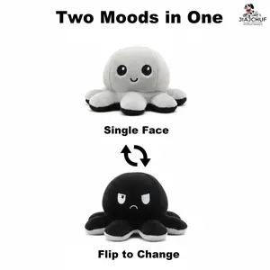 Flipper Octopus Plush Toy, Mini Dual-Sided Flip Emotion Change Doll, Stress Relief Soft Stuffed Toy for Kids and Adults, Party Throw Gift