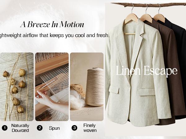 Arach&Cloz Women's Linen Blend Notched Lapel Open Front Blazers Work Business Casual Outfits 2026
