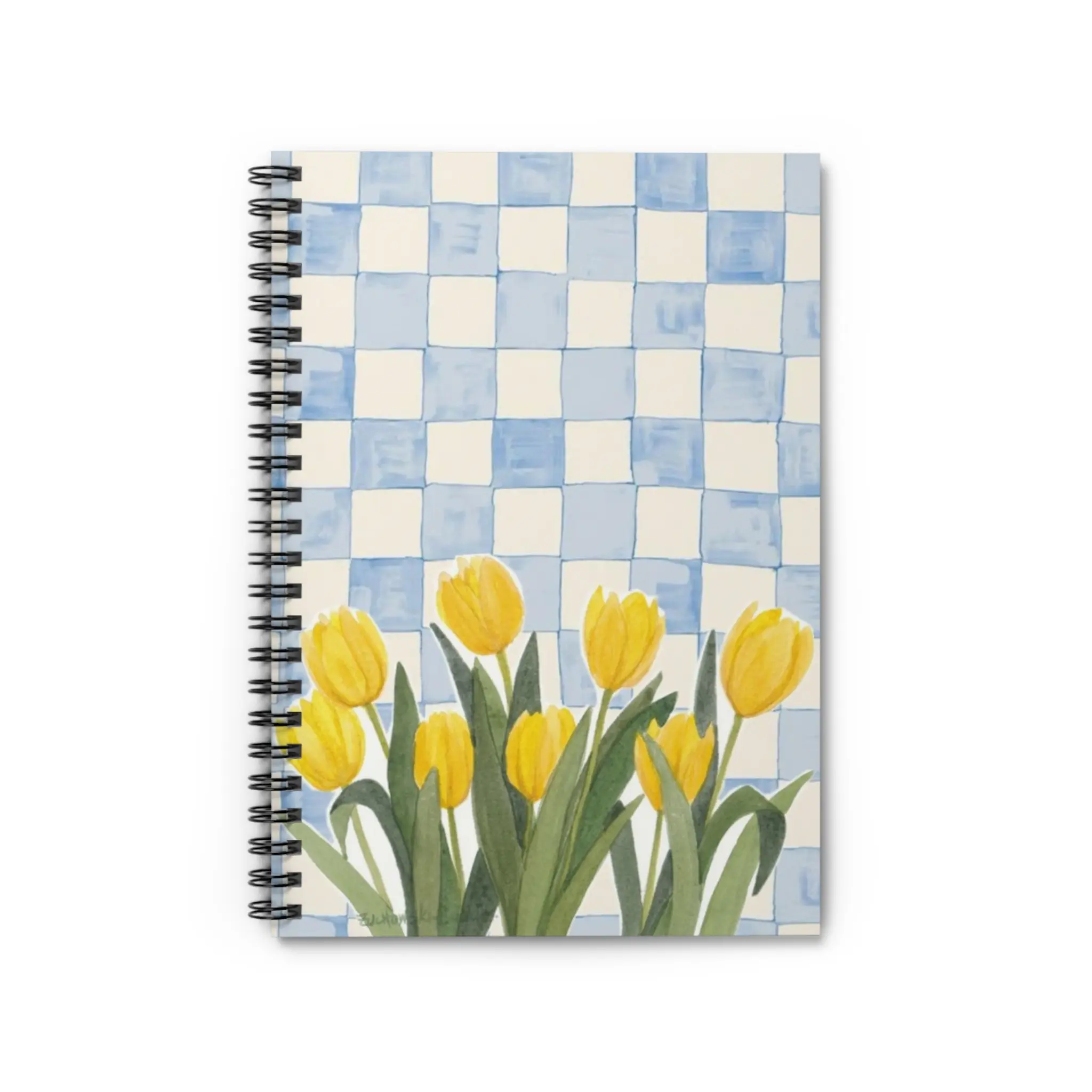 Yellow Tulips Checkerboard Spiral Notebook | Ruled Journal