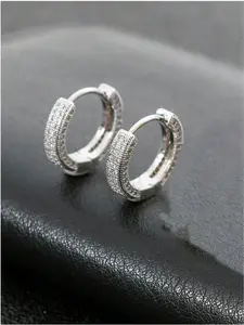 Fully Diamond Studded Hoop Earrings For Men, Hiphop Style Ear Clip, Fashionable Minimalist Design With High-End Quality, Versatile Jewelry