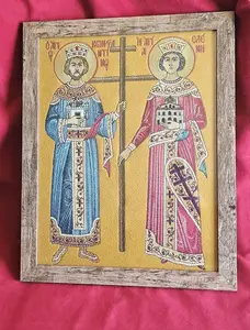 Saint Constantine and Helena Traditional Embroidered Orthodox Icon, Religious-Themed Religious Decorations for Home Decor