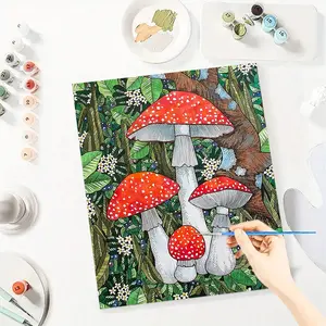 Mushroom Paint By Number Kits for Adults Beginners, Easy Acrylic Simple Paint By Number Kits, DlY Watercolor Paint By Numbers Kits on Canvas Without Frame for Home Wall Decor Home Decoration 16x20inch