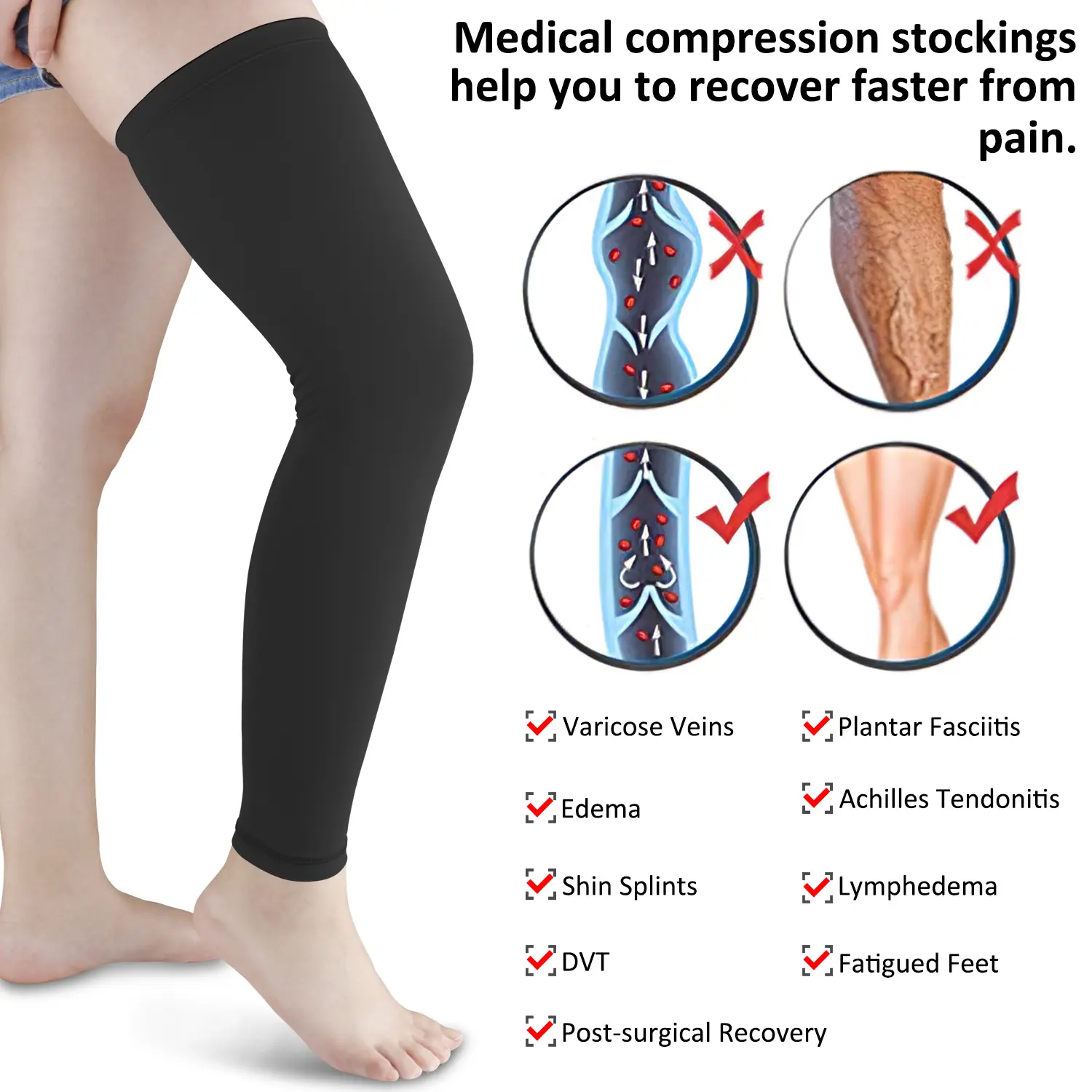 2 Pairs Calf Compression Stockings,Breathable Cooling Fabric Leg Sleeves,UV-Blocking,Non-Slip Design,Muscle Recovery,for Running,Gym Fitness and Sports