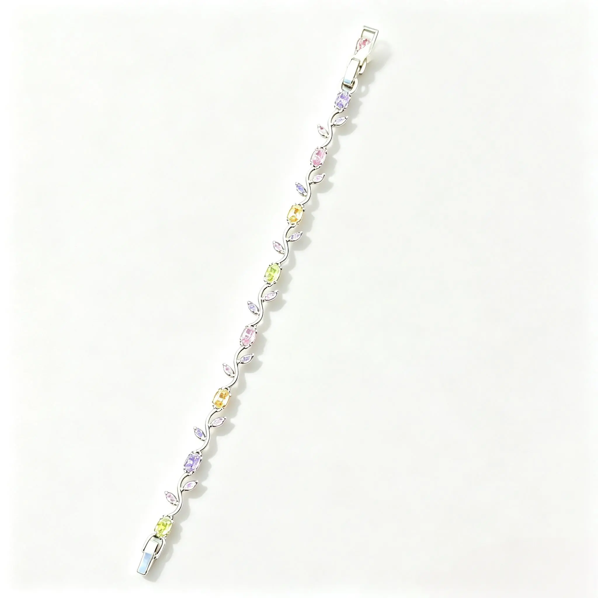 SIZE: 7.5 INCH Spring Vibe Colorful Leaf Bracelet | Copper-Zinc Alloy with Rainbow, Delicate Vine Design for Women