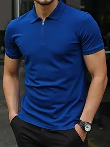 Men's Stylish Fitted Polo Shirt with Zippered Collar for Summer, Business Casual Look for Commuting and Streetwear