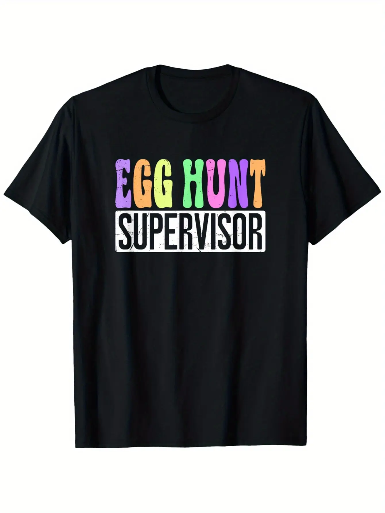 Egg Hunt Supervisor T-Shirt -  Cotton Round Neck Tee for Men & Women, Black with Colorful Egg Hunt Print, Easter Gift for Family & Friends, Sizes S-XXXL, Casual Wear |   Short Sleeve Top |   Machine Washable Shirt, Best for Christmas, Perfect for Than